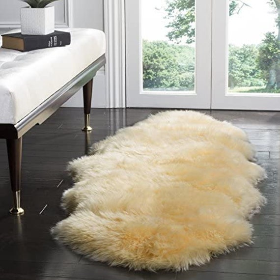 Genuine Real Australian Sheepskin Rug Double Pelt Champagne Fur Approx 2 X 6