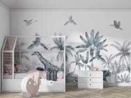Safari Wallpaper, Monochrome Jungle Wall Mural, Nursery Animals, Decor, Kids Wallpaper - thumbnail 1