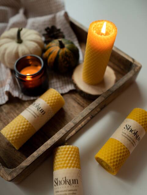 100% Beeswax Pillar Candles - Natural Yellow Candle Aesthetic Hand-Rolled Honeycomb Large Pure - image 1