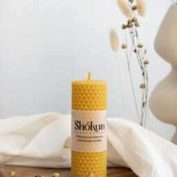 100% Beeswax Pillar Candles - Natural Yellow Candle Aesthetic Hand-Rolled Honeycomb Large Pure - thumbnail 2