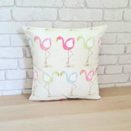 "Linen Flamingo Print Cushion Tropical Home Decor, Nursery Pillow - 15.5x15.5"" Or 13x17" - thumbnail 2