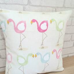 "Linen Flamingo Print Cushion Tropical Home Decor, Nursery Pillow - 15.5x15.5"" Or 13x17" - thumbnail 3