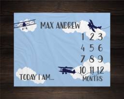 Airplane Milestone Blanket Monthly Growth Tracker Aircraft Soft Fleece Baby Shower Gift Newborn Watch Me Grow Boy - thumbnail 1