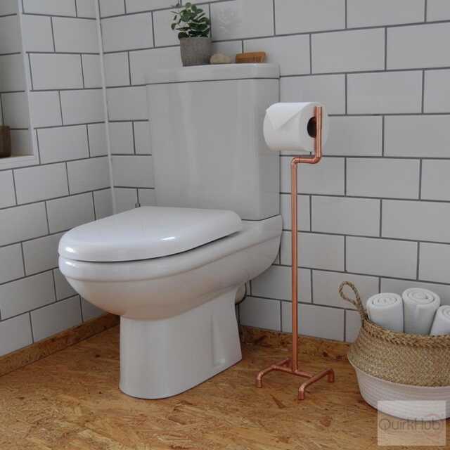 Pure Bare Copper Floor Standing Toilet Roll Holder Modern Bathroom Decor - image 1