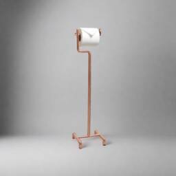 Pure Bare Copper Floor Standing Toilet Roll Holder Modern Bathroom Decor - thumbnail 2