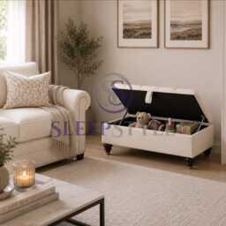 Chesterfield Ottoman Storage Box - Footstool Coffee Table Plush Velvet/Linen - thumbnail 3