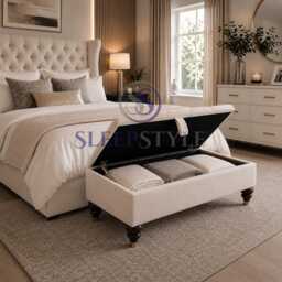 Chesterfield Ottoman Storage Box - Footstool Coffee Table Plush Velvet/Linen - thumbnail 2