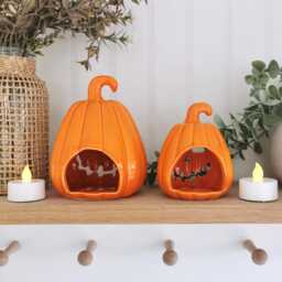Ceramic Pumpkin Tea Light Holder Lantern, 2 Sizes, Autumn Ornaments, Decoration, Pumpkin, Battery Operated Candle - thumbnail 3