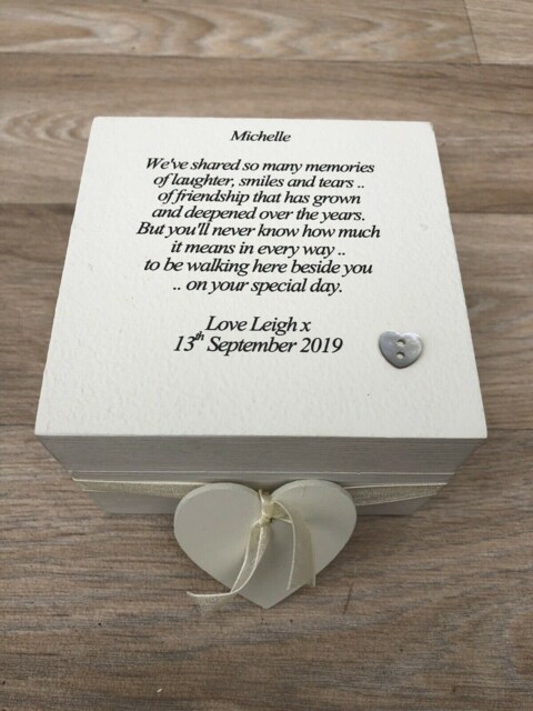 Shabby Chic Style Wedding Gift For Bride From Bridesmaid ~ Maid Of Honour Matron Flower Girl Any Name, Jewellery Box - image 1