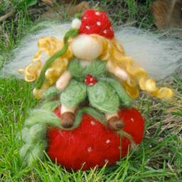 Needle Felted Wool Fairy -Bendy Strawberry With Giant -Waldorf Inspired - thumbnail 1