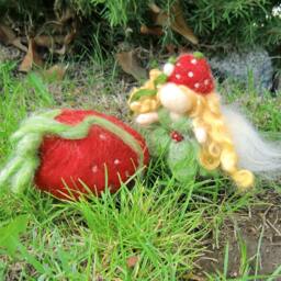 Needle Felted Wool Fairy -Bendy Strawberry With Giant -Waldorf Inspired - thumbnail 3