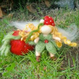 Needle Felted Wool Fairy -Bendy Strawberry With Giant -Waldorf Inspired - thumbnail 2