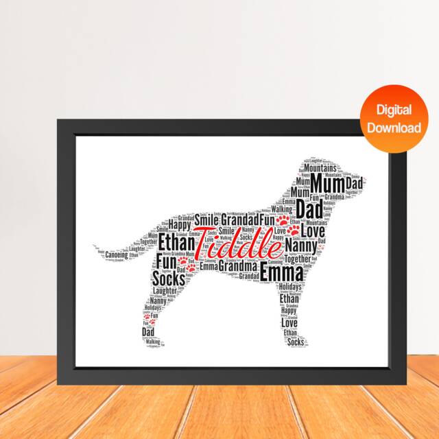 Personalized Labrador Dog Word Art Print, Dog Cloud Picture Print, Gift For Lovers, Friend Birthday Love Card Gift Digital - image 1