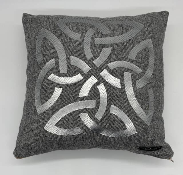 stunning Celtic Knot Design 100% Wool Cushion Cover Grey Herringbone & Silver