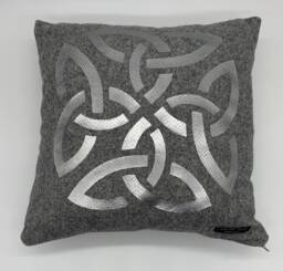 stunning Celtic Knot Design 100% Wool Cushion Cover Grey Herringbone & Silver
