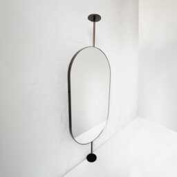 Modern Countertop To Ceiling Attached Capsula Mirror With Bronze Patina Frame - thumbnail 3