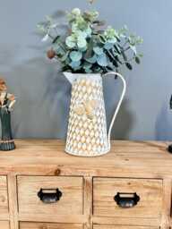 White Gold Bee Metal Jug Vase, Rustic Farmhouse Flower Pitcher - thumbnail 1