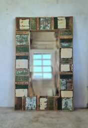 Rustic Driftwood Full Length Mirror Green & Cream Painted Wood - thumbnail 1