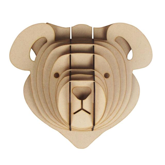 Large/ Small Wooden Teddy Bear Animal Trophy Head 3D Wall Art Kids Home Decor - image 1