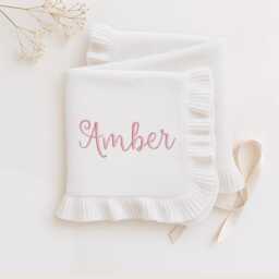 Personalized Embroidered Baby Blanket With Frill Knitted Newborn Gift - thumbnail 1