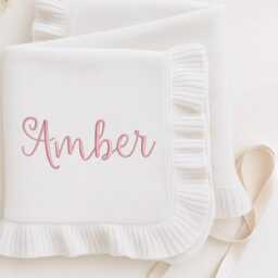 Personalized Embroidered Baby Blanket With Frill Knitted Newborn Gift - thumbnail 4