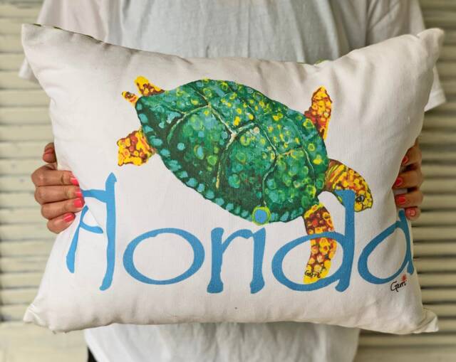 Florida Pillow With Sea Turtle, Great For Your Coastal Home Decor 14 X 19 - image 1
