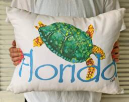 Florida Pillow With Sea Turtle, Great For Your Coastal Home Decor 14 X 19 - thumbnail 1