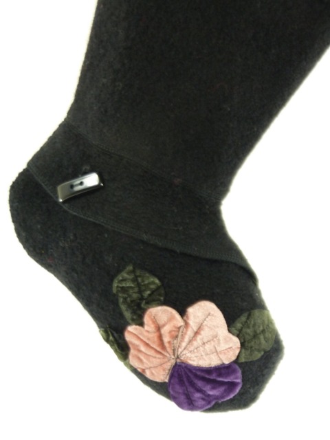 Christmas Stocking Boiled Wool Felt South Jacket Velvet Flowers Applique Ooak Black Pink Purple Green Buttons Recycled Repurposed 836 - image 1