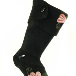 Christmas Stocking Boiled Wool Felt South Jacket Velvet Flowers Applique Ooak Black Pink Purple Green Buttons Recycled Repurposed 836 - thumbnail 2