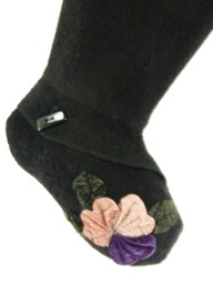 Christmas Stocking Boiled Wool Felt South Jacket Velvet Flowers Applique Ooak Black Pink Purple Green Buttons Recycled Repurposed 836 - thumbnail 1