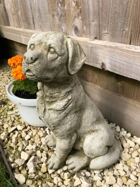 Reconstituted Stone Sitting Labrador Statue - Vintage Concrete Outdoor Dog Puppy Garden Ornament - image 1