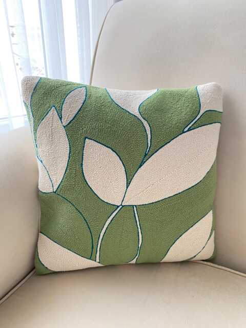 Abstract Punch Needle Pillow Cover Green Beige Linen, 16x16 - image 1