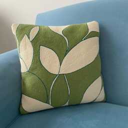Abstract Punch Needle Pillow Cover Green Beige Linen, 16x16 - thumbnail 2