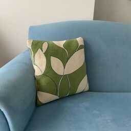 Abstract Punch Needle Pillow Cover Green Beige Linen, 16x16 - thumbnail 3