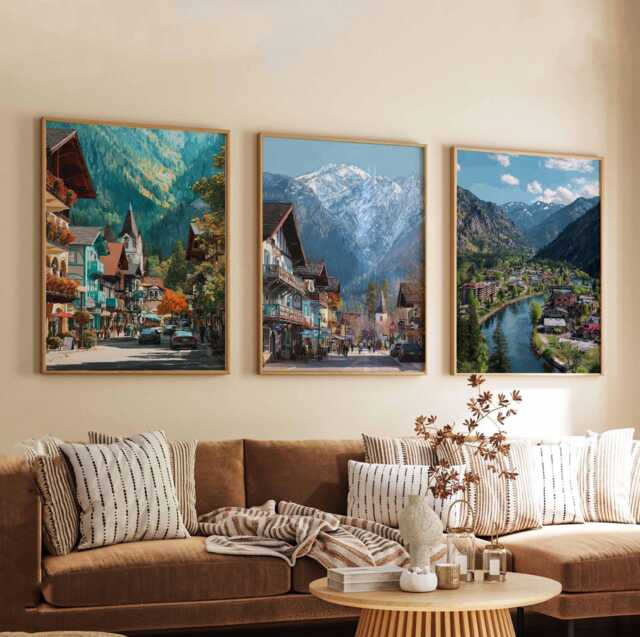 Set Of 3 Leavenworth Posters, Washington Usa Travel Prints, Bavarian Village Wall Art Sets, Scenic Mountain Poster Decor, Print Gift - image 1