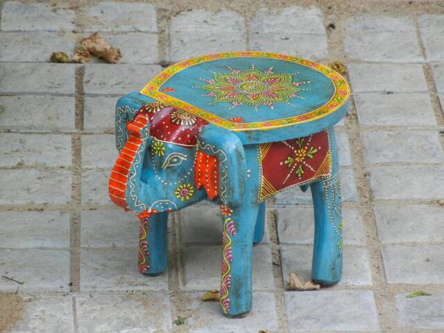 Wooden Elephant Stool Side Table - Indian Style Kids Ottoman Pouffe, Footstool, Mini Bench Chair, Decorative End - image 1