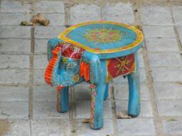 Wooden Elephant Stool Side Table - Indian Style Kids Ottoman Pouffe, Footstool, Mini Bench Chair, Decorative End