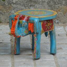 Wooden Elephant Stool Side Table - Indian Style Kids Ottoman Pouffe, Footstool, Mini Bench Chair, Decorative End - thumbnail 2