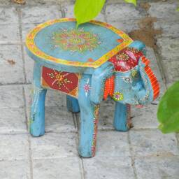 Wooden Elephant Stool Side Table - Indian Style Kids Ottoman Pouffe, Footstool, Mini Bench Chair, Decorative End - thumbnail 4
