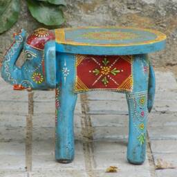 Wooden Elephant Stool Side Table - Indian Style Kids Ottoman Pouffe, Footstool, Mini Bench Chair, Decorative End - thumbnail 3