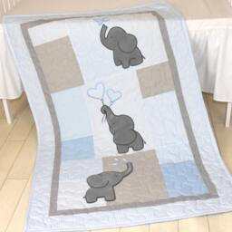 Twin Baby Quilts, Pink Blue Crib Bedding, Elephant Kids Blanket, Patchwork Organic Infant Bedding - thumbnail 3