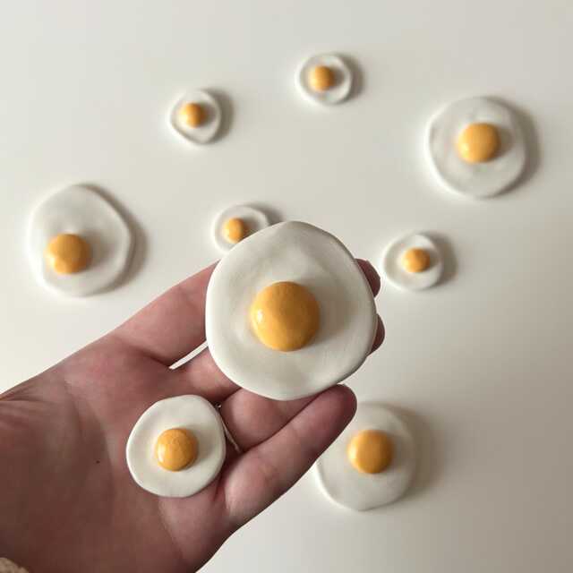 Handmade Mini Sunny Side Up Egg Clay Magnet Quirky Fridge Decor - image 1