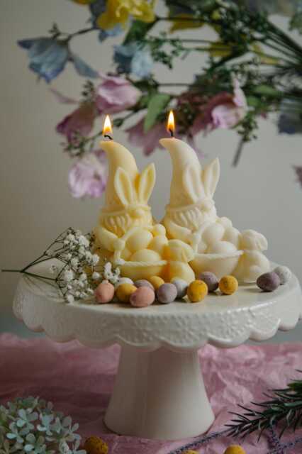 Easter Bunny Gnome Candle - Handmade Spring Decor With Egg Basket - image 1