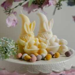 Easter Bunny Gnome Candle - Handmade Spring Decor With Egg Basket - thumbnail 2