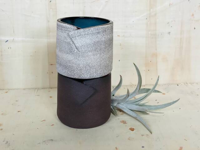 Handmade Stoneware Espresso Cups Multifunctional Ceramic Candle & Air Plant Holders - Set Of 2 - image 1