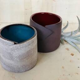 Handmade Stoneware Espresso Cups Multifunctional Ceramic Candle & Air Plant Holders - Set Of 2 - thumbnail 2