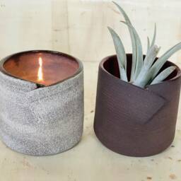 Handmade Stoneware Espresso Cups Multifunctional Ceramic Candle & Air Plant Holders - Set Of 2 - thumbnail 3