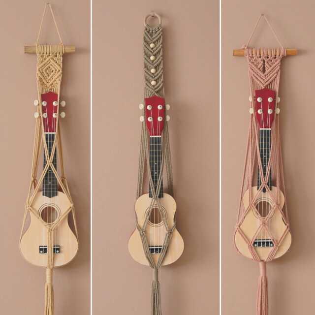 Ukulele Hanger, Macrame Display, Gift For Her, Boho Instrument Mount, Wall Organizer Holder, Bedroom Decor, Living Room Decor H77 - image 1