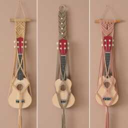 Ukulele Hanger, Macrame Display, Gift For Her, Boho Instrument Mount, Wall Organizer Holder, Bedroom Decor, Living Room Decor H77 - thumbnail 1
