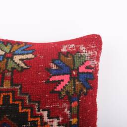 Vintage Turkish Kilim Pillow Cover Handwoven Wool Rug Cushion - 16x16 - thumbnail 3